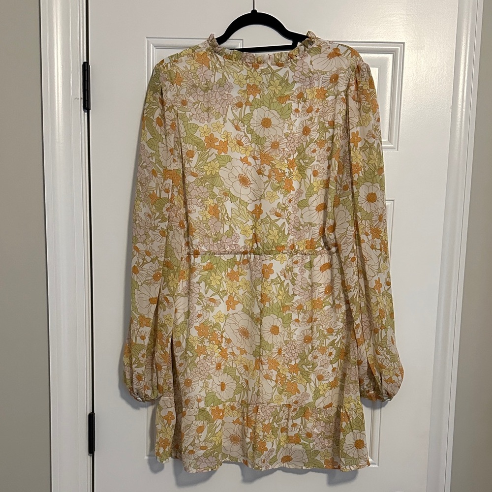 Nasty Gal Floral Tie Front Long Sleeved Mini Dress - Picture 6 of 7